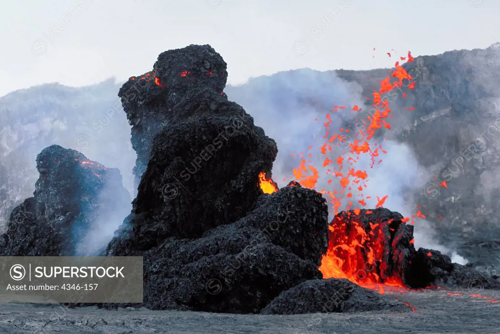 Lava Erupting From Spatter Cones within Pu'u O'o Vent