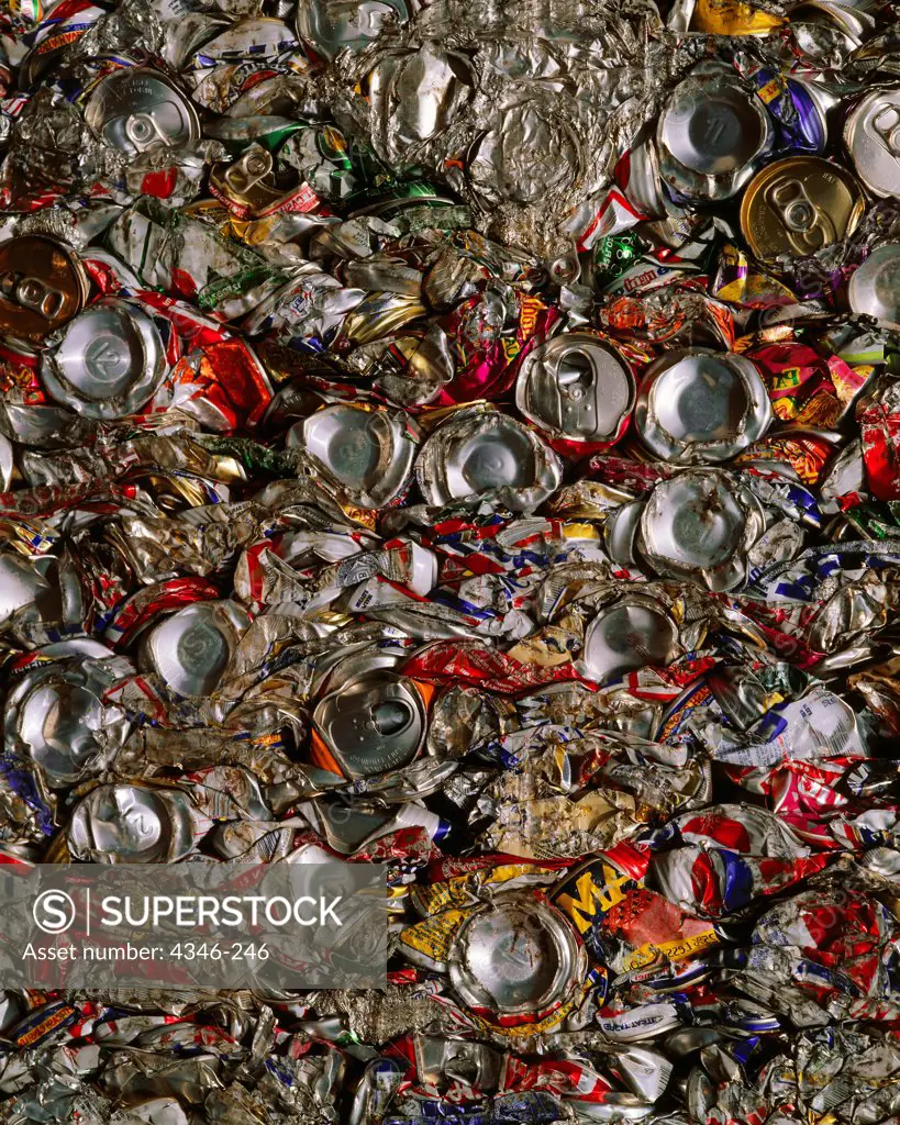 Close Up of a Bale of Crushed Aluminum Cans for Recycling