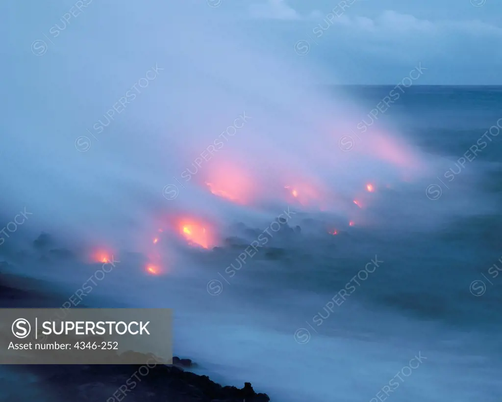 Steam Billows as Lava Enters the Pacific Ocean