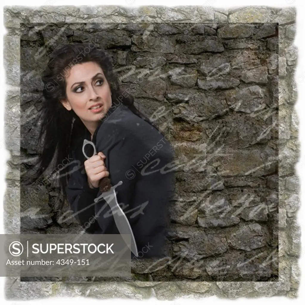 Fearful Young Woman with Short Sword