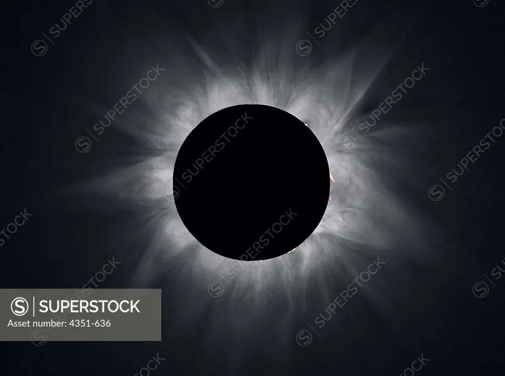 Australia, Total eclipse of sun, composite image layered to show solar prominences of sun