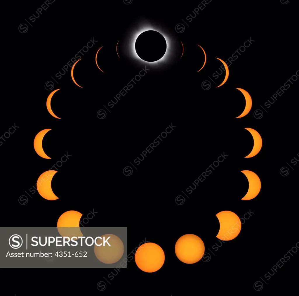 Composite image showing phases of solar eclipse in circle