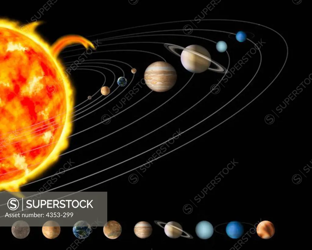 Digital Illustration of the Sun and Nine Planets of Our Solar System