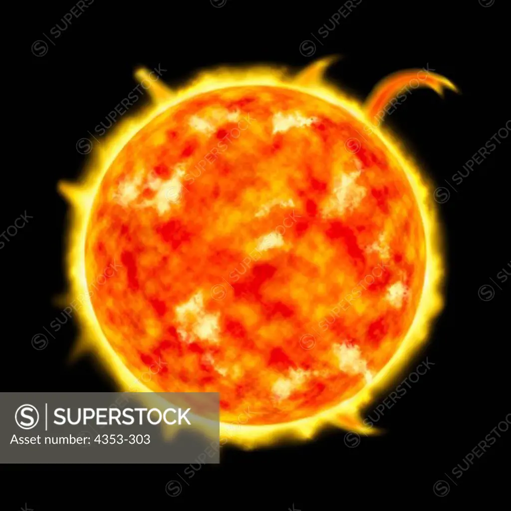 Digital Illustration of the Sun With Solar Flares
