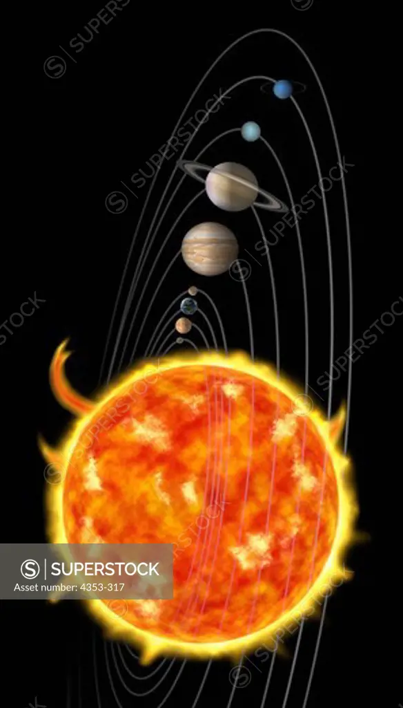 Digital Illustration of the Sun and Nine Planets of Our Solar System