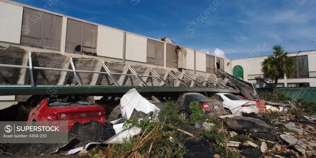 Cars Crushed by Rubble After Hurricane Charley