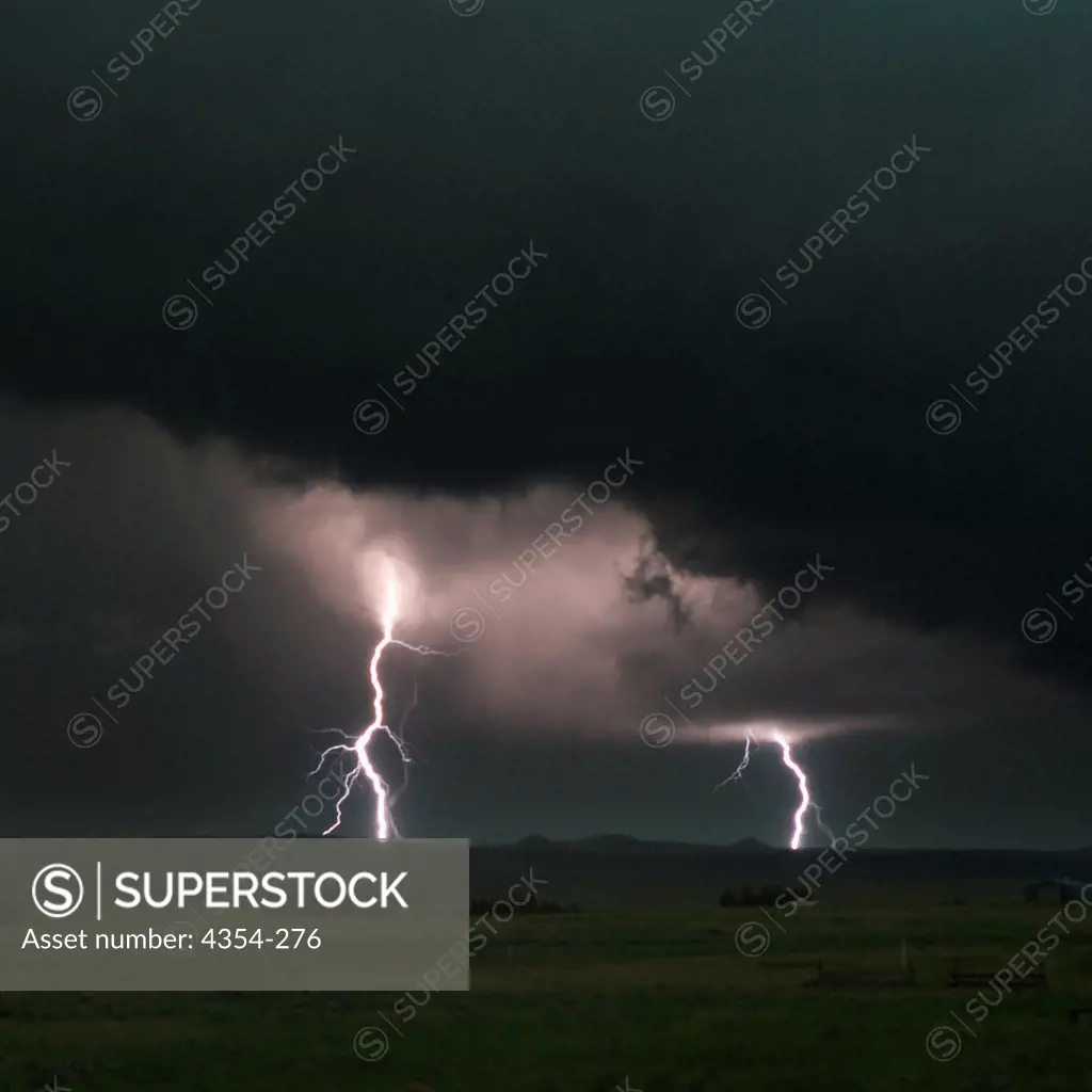 Cloud To Ground Lightning During a Night Thunderstorm