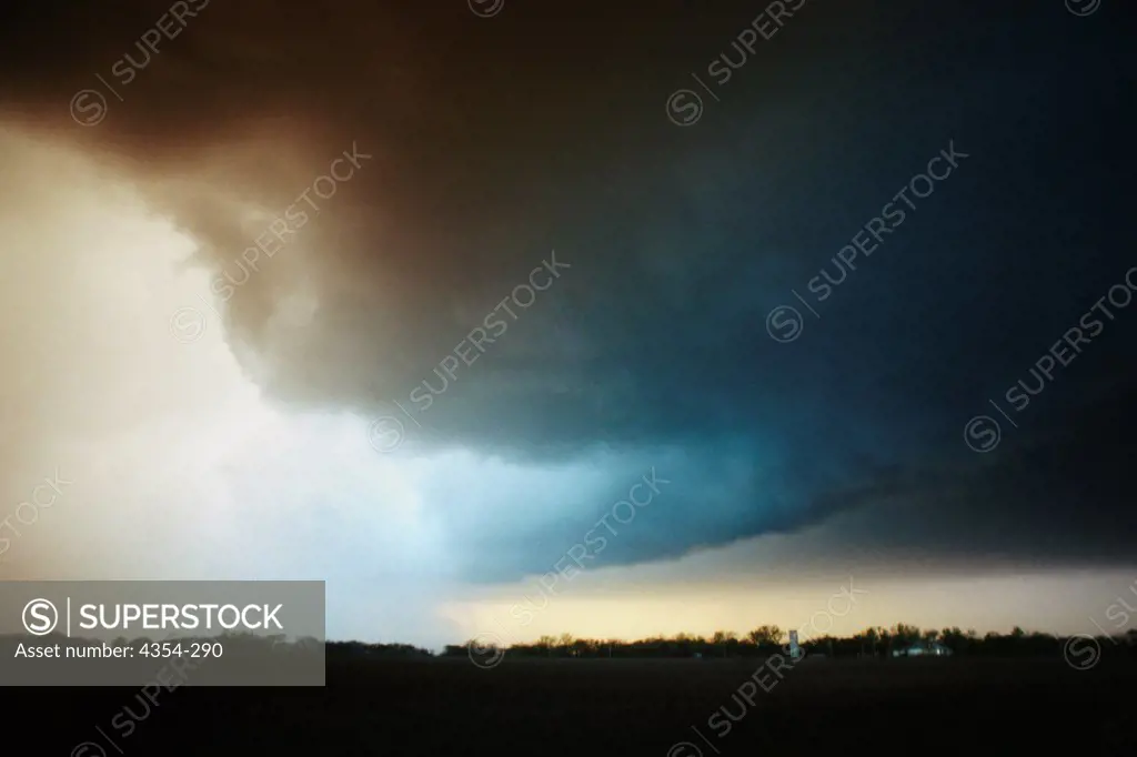 A Supercell Thunderstorm Looms Over Rural Kansas