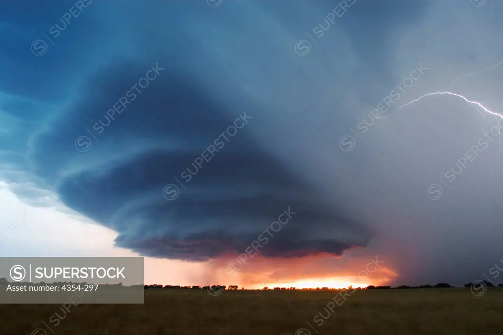 Cloud To Cloud Lightning During a Sunset Supercell Thunderstorm