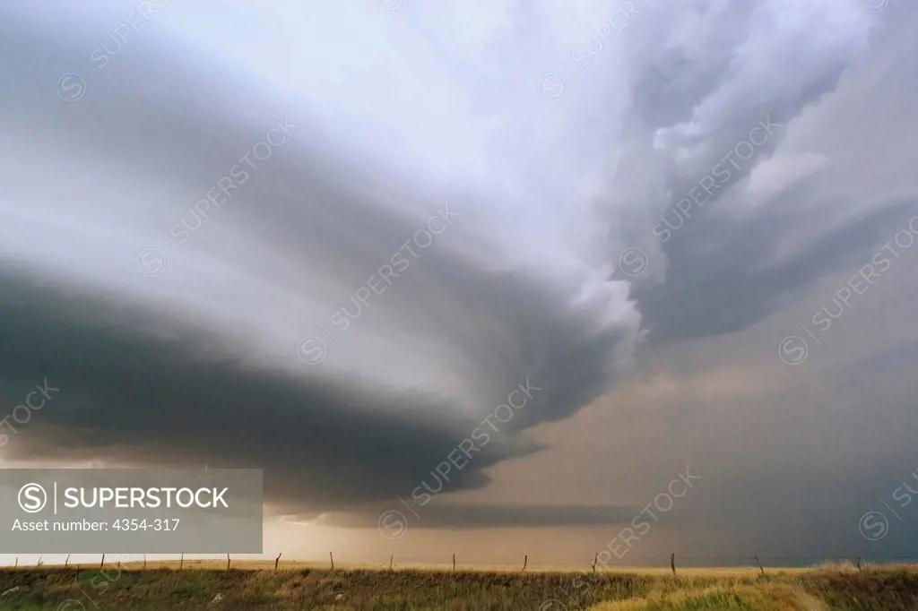 Threatening Tornadic Thunderstorm Over Farmland