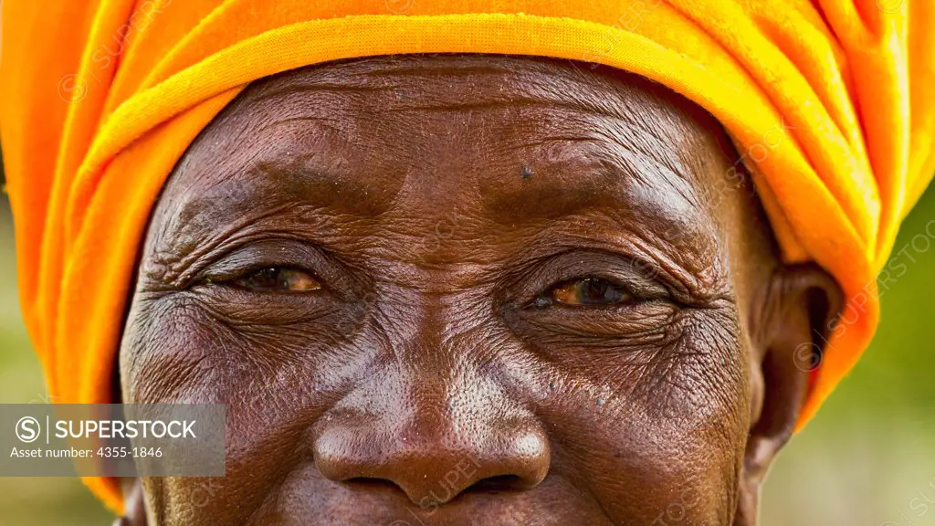 An elderly matriarch woman in a Botswana  village called Gunotsogaa.