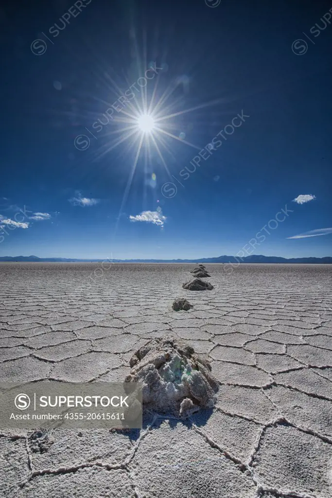 The Salinas Grandes is a large salt flat in Atacama Desert of Argentina.