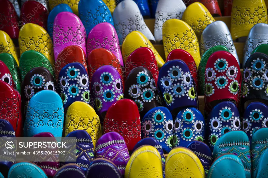 Shoes for sale in Fes, Morocco market
