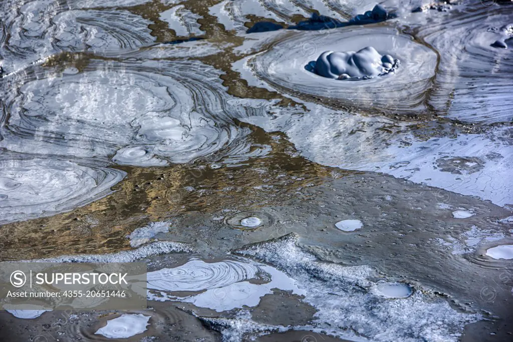 Bubbling mud in thermal vents in Iceland