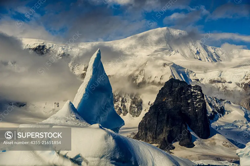 Mountains and glaciers off of Cuverville Island, Antarctica