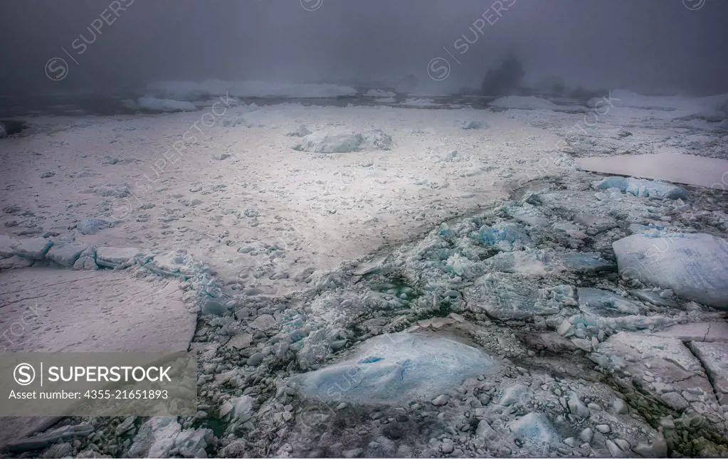 Sheet ice and fog in the Grandidier Channel, Antarctica