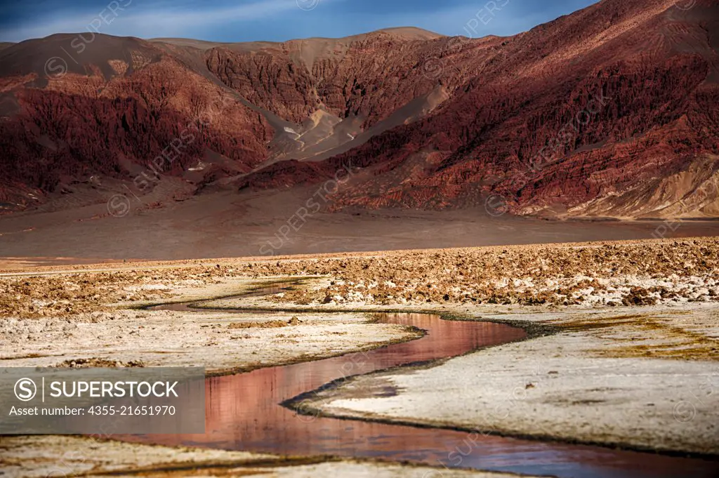 Red water caused from microbes in the Pumice Stone Fields in high plateau of the Puna near Catamarca, Argentina