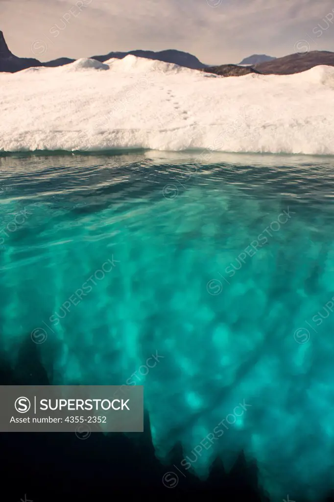 Greenland, Iceberg beneath and underwater