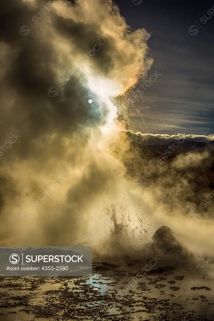 Chile, Active geyser in Atacama Desert, With over 80 active geysers, El Tatio in Atacama Desert of Chile is largest geyser field in southern hemisphere and third largest field in world