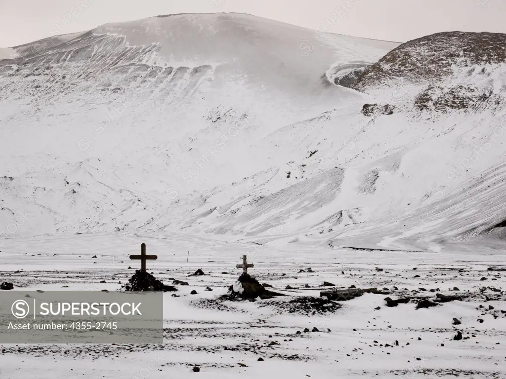 Grave site at Deception Island in South Shetland off the Antarctic Peninsula, Antarctica