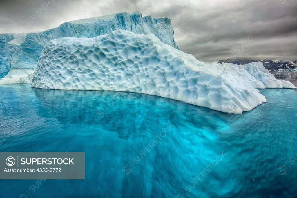 Icebergs floating on water in Neko Harbor, Antarctic Peninsula, Antarctica