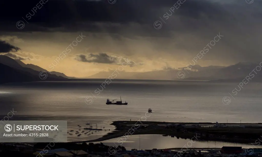 Boats at a harbor, Beagle Channel, Ushuaia, Tierra Del Fuego, Argentina
