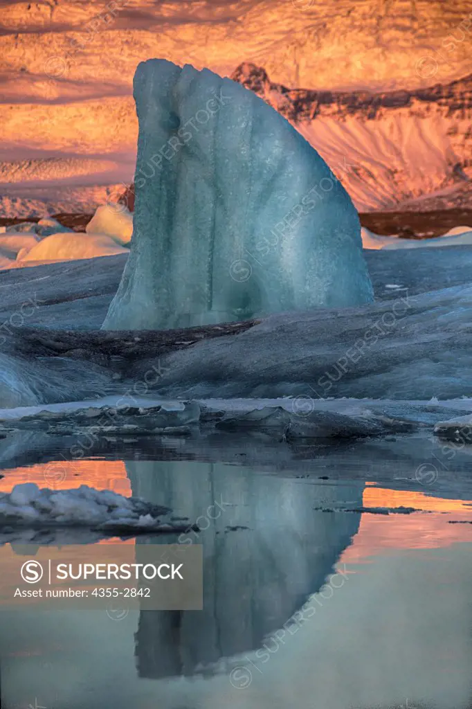 Reflection of icebergs on water, Jokulsarlon Glacier Lagoon, Iceland