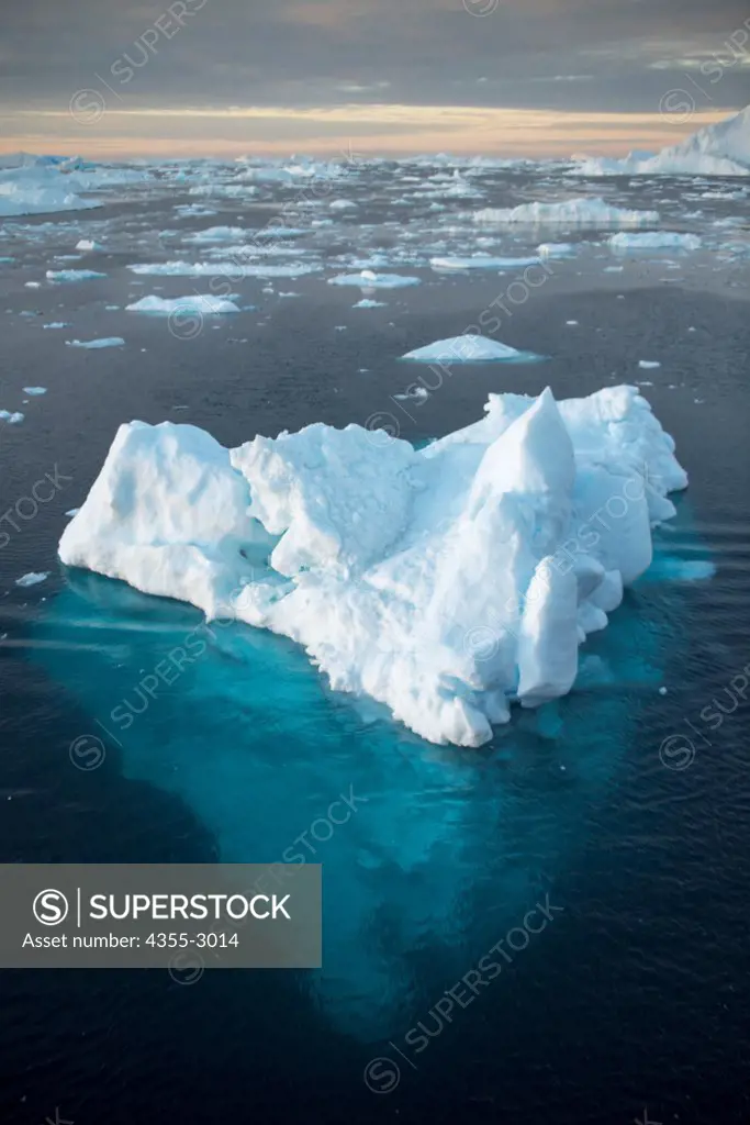 Icebergs floating on water, Bernstorff Isfjord, Sermersooq, Greenland