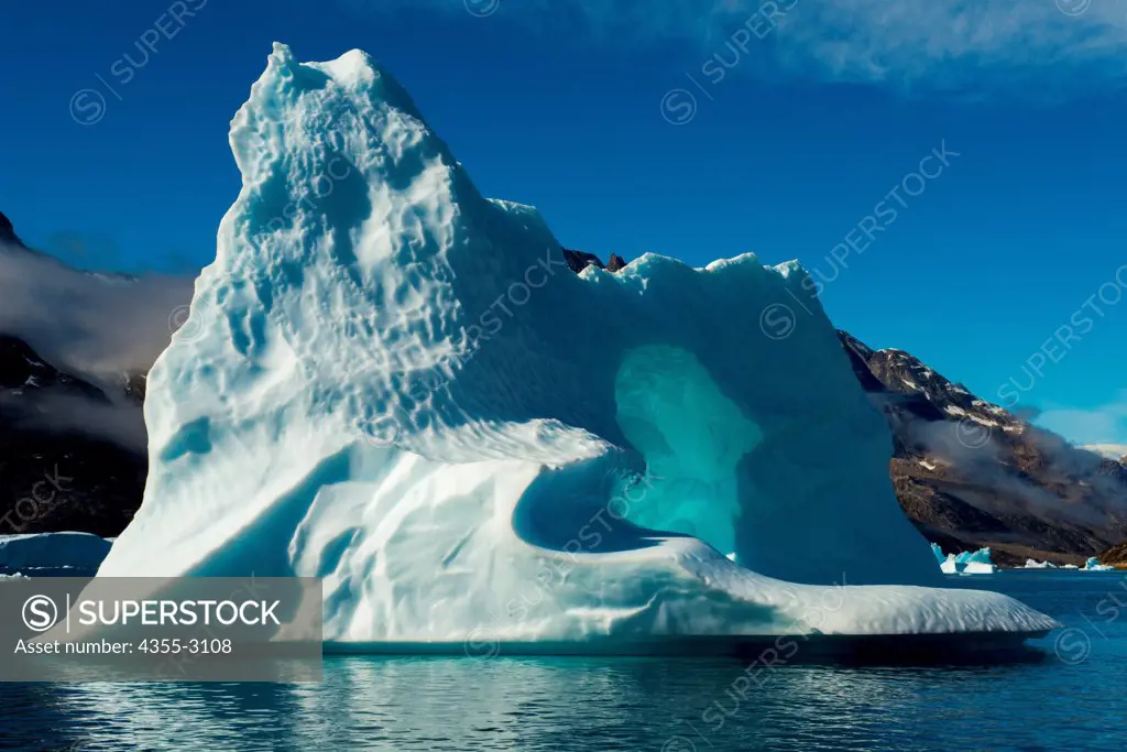 Tabular icebergs floating on water, Sehested Fjord, Sermersooq, Greenland