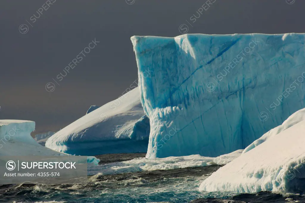 Large Tabular and Irregular Icebergs Near the Antarctica Peninsula