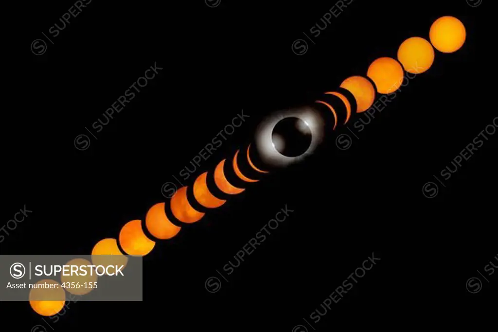 Sequence Showing the Entire July 22, 2009 Total Eclipse of the Sun at Eight Minute Intervals, With Gaps Due to Cloud Cover