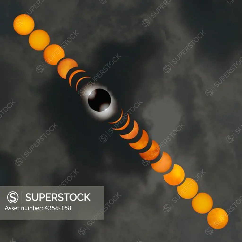 Sequence Showing the Entire July 22, 2009 Total Eclipse of the Sun at Eight Minute Intervals, With Gaps Due to Cloud Cover