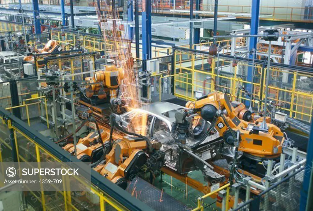 Production line robots welding car body
