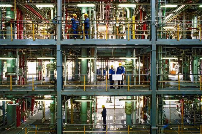 The interior of a chemical manufacturing plant.