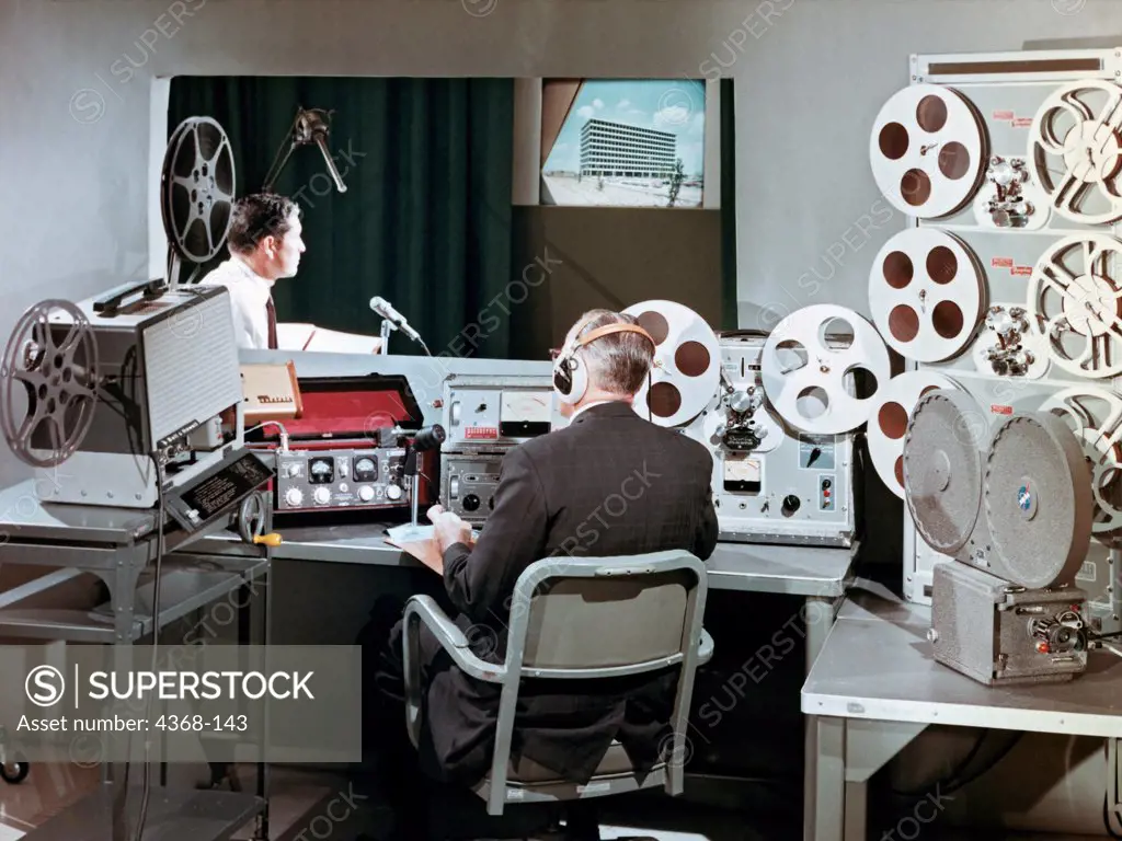 State of the art voice and recording studios for film work, scoring, dubbing and interlock playback, circa 1964.