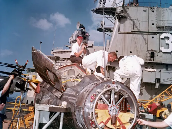 Gemini capsule recovery aboard the USS Wasp.