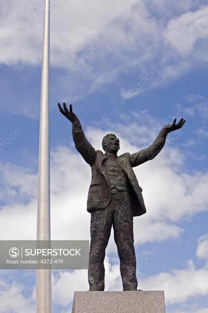 A statue of Jim Larkin (1874-1947), Irish labor leader and politician, on O' Connell Street in central Dublin, Ireland.