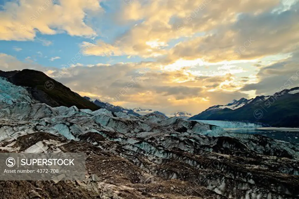 Wide angle view of College Fjord, in the Chugach National Forest, Prince William Sound, Alaska.