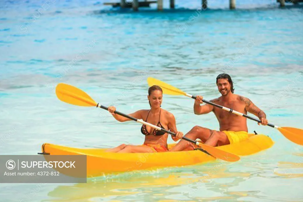 MR Mixed Race Man (age 31) & Mixed Race Woman (age 24),Traditional Tahitian Tattoos,  Bora Bora Nui Resort & Spa, Bora Bora Island,  Society Islands, French Polynesia, South Pacific