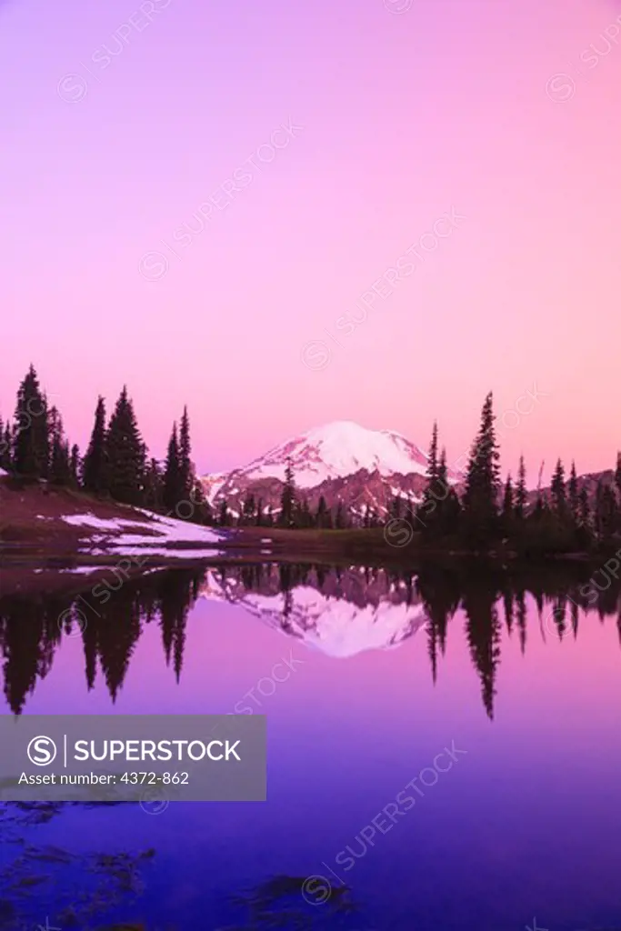 USA, Washington State, Mt. Rainer National Park, near Tipsoo Lake, Reflecting Pond at sunrise