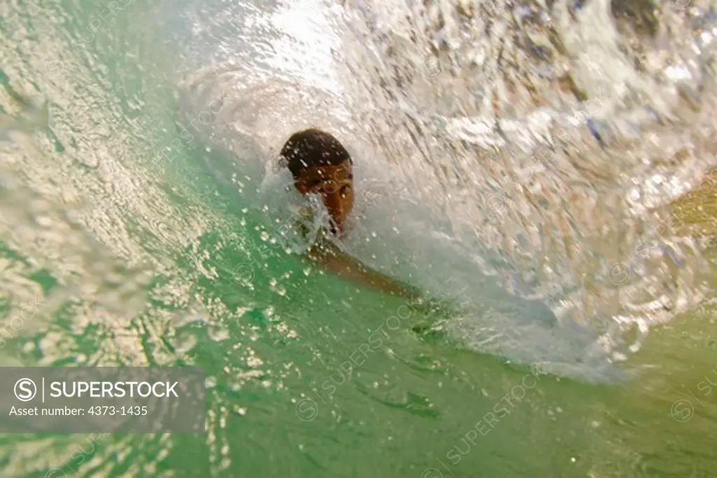 Bodysurfer Catches a Big Wave