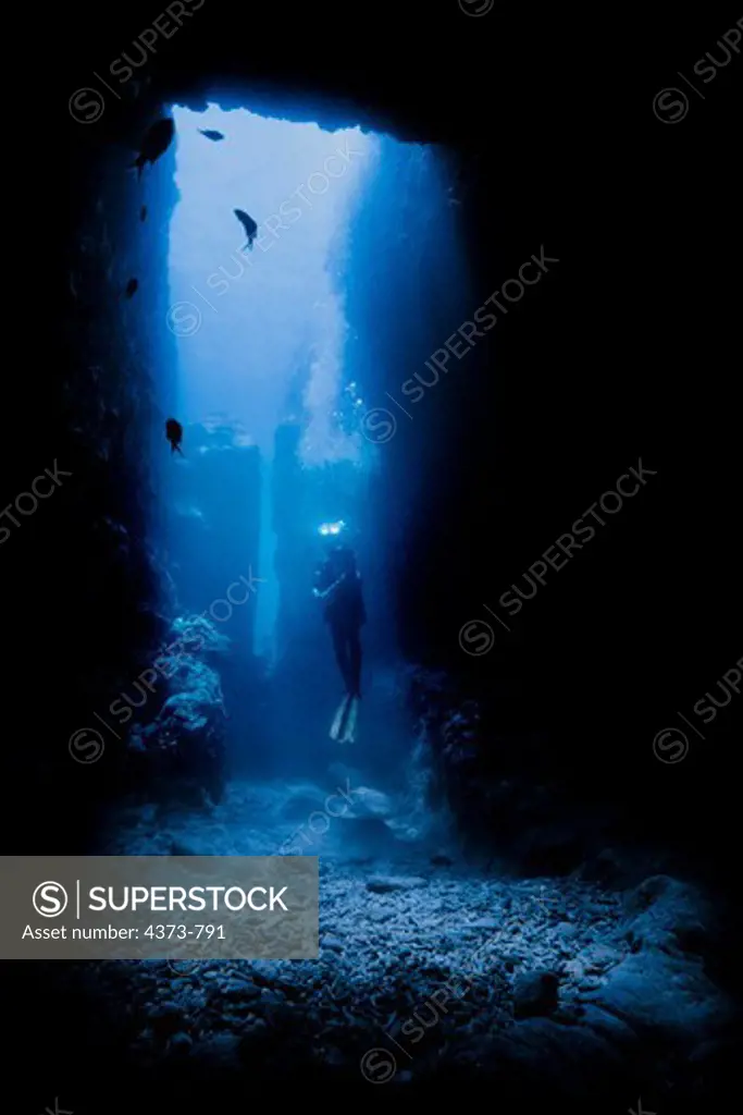 Diver in Volcanic Cave