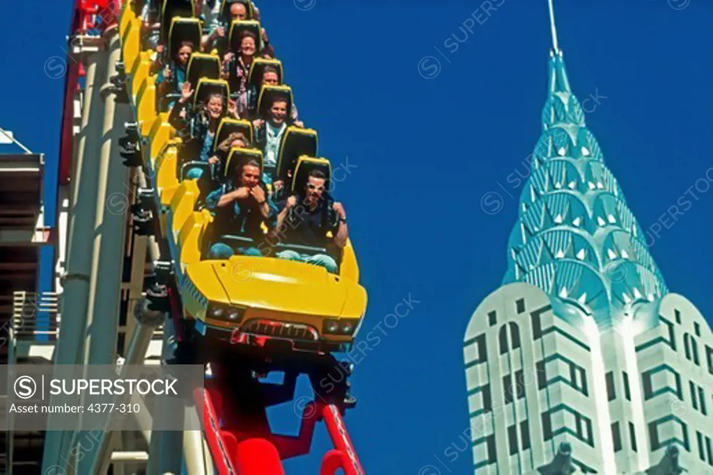 Passengers Enjoy a Roller Coaster Ride in Las Vegas