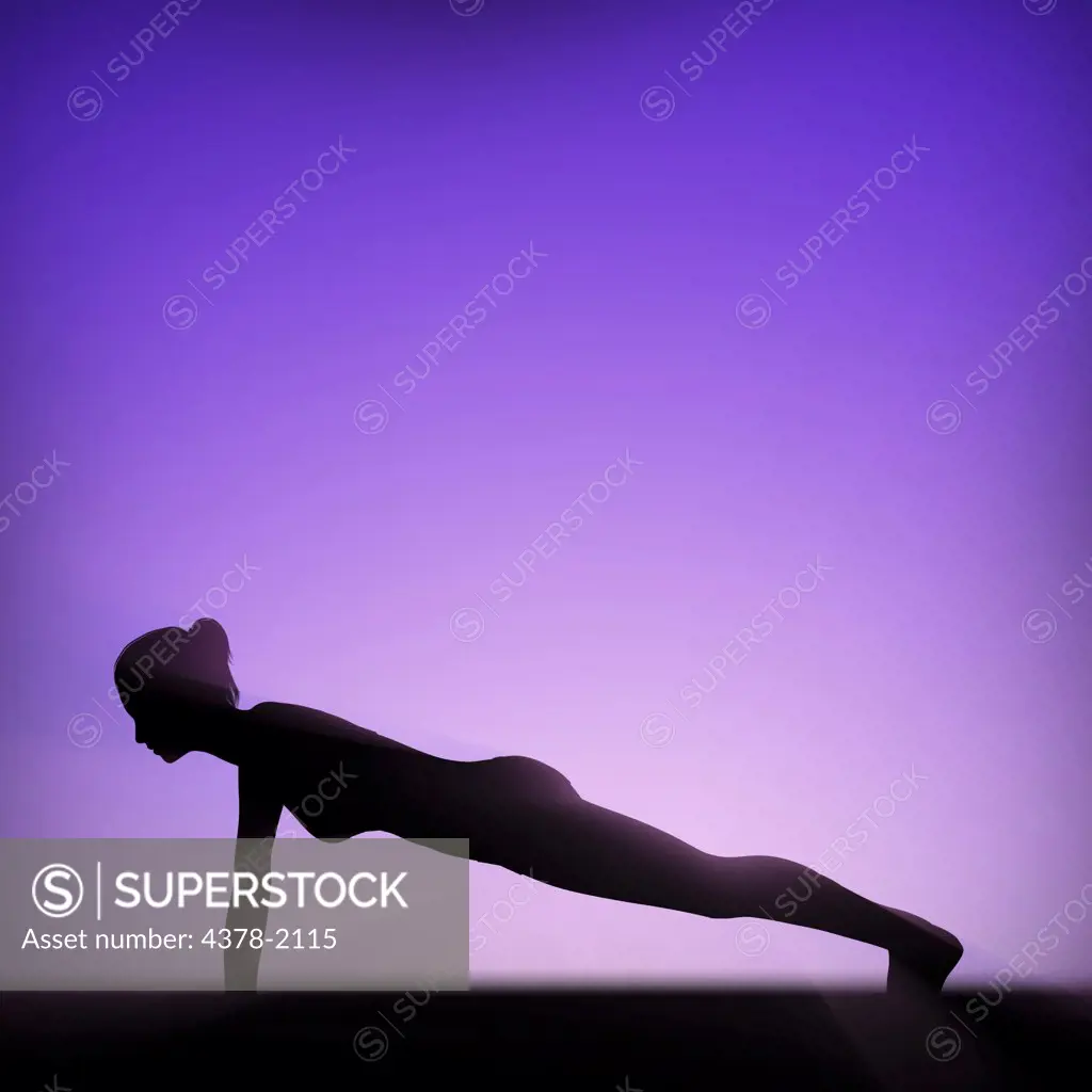 Silhouette of human body in plank pose.