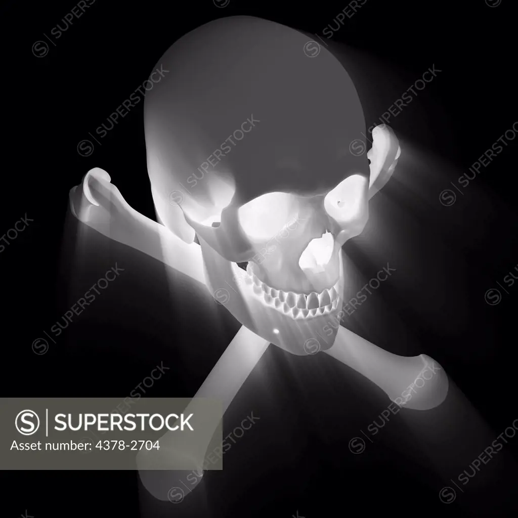 Illuminated skull and crossbones symbolizing danger or death.