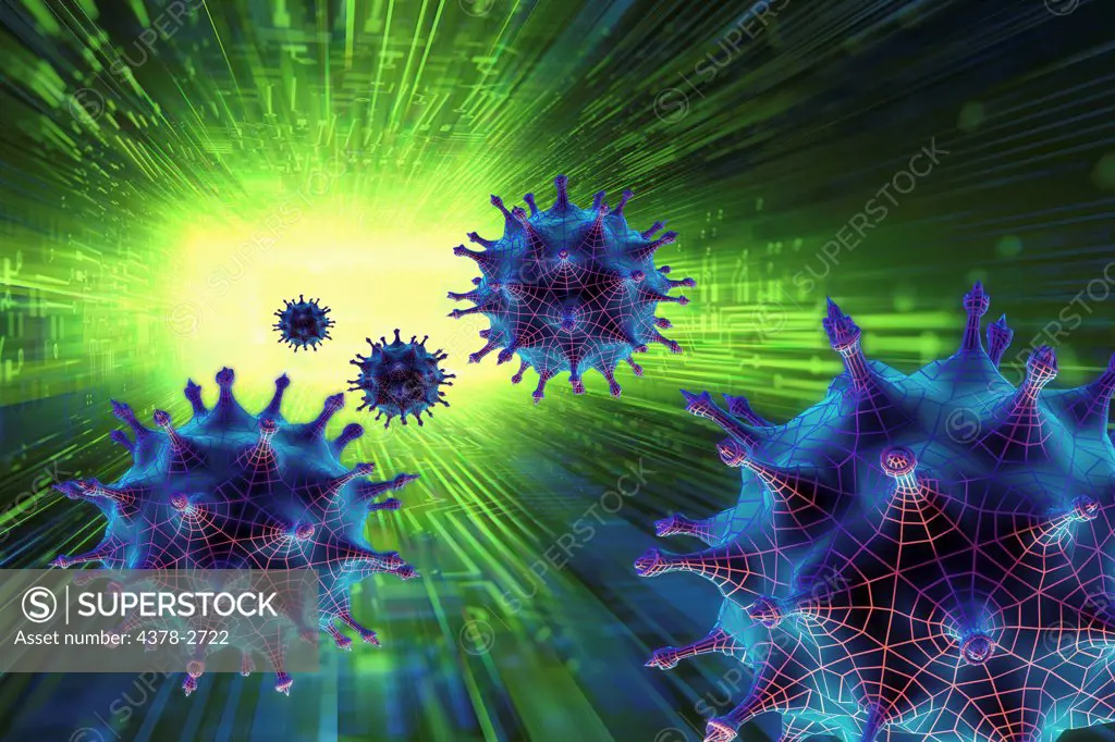 Group of virus particles representing a computer virus.