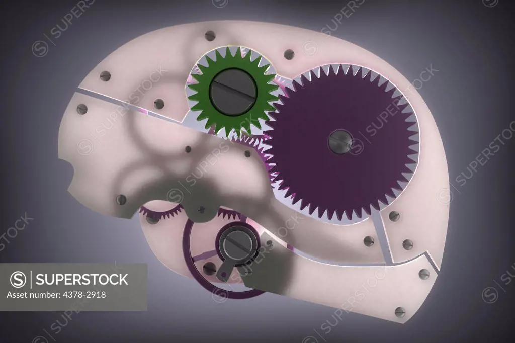 Representation of the human mind as a gear system which represents ideas about the process of human thought process and the functioning of mental capacities.