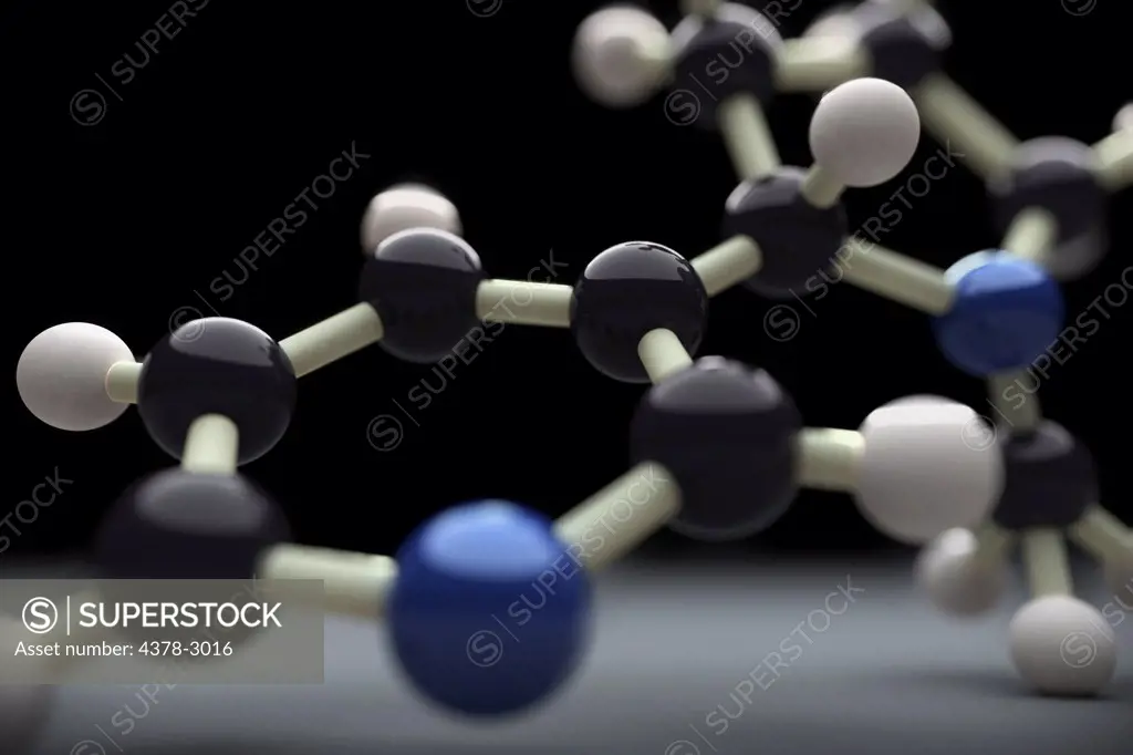 Molecular model showing the chemical structure of nicotine.