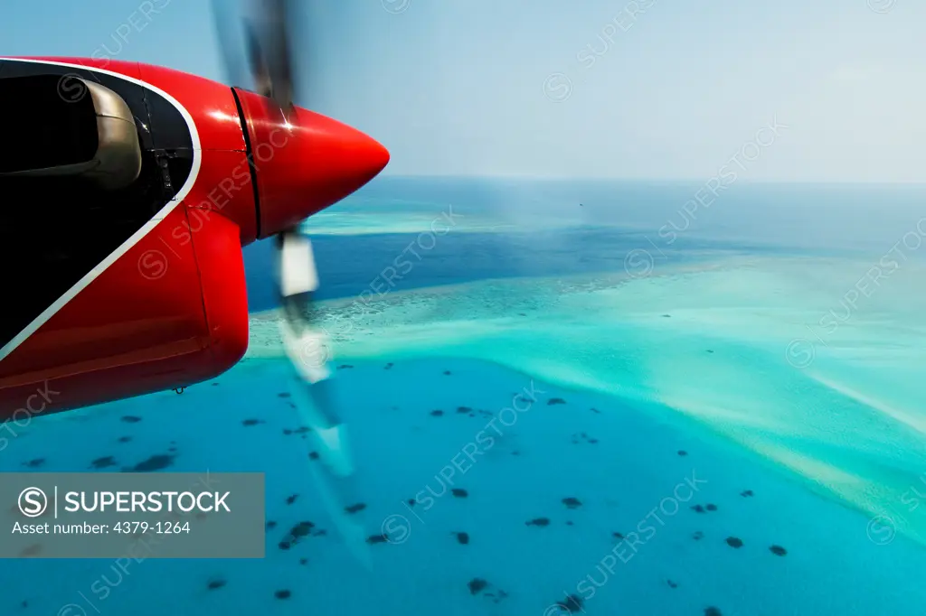 Aerial View of Shallow Reef, With Seaplane Propeller