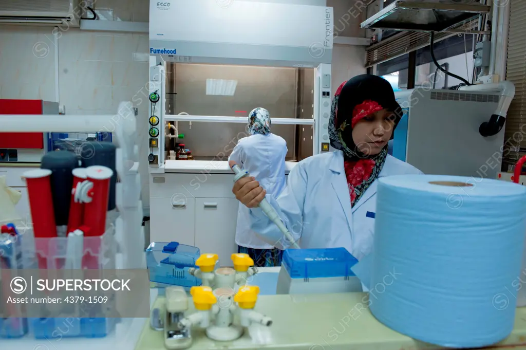 Quality control test being conducted in a laboratory, Brunei
